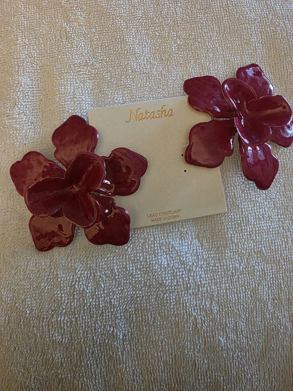 Natasha Couture Burgundy Floral Petal Earrings
